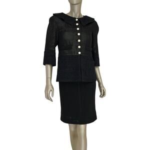 Elegant Chanel Black Tweed Skirt Suit - Sz 38/40
